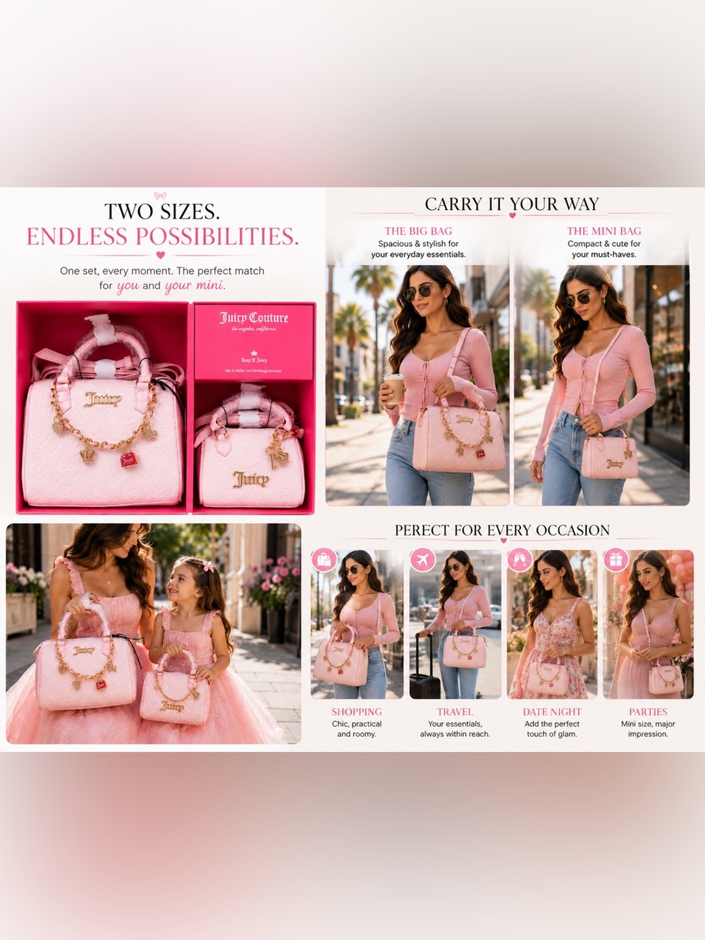 Juicy Couture Pink Kids Mini Handbag Duo with Gold Charms - Picture 6 of 11